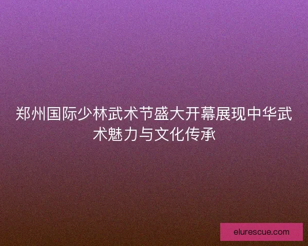 郑州国际少林武术节盛大开幕展现中华武术魅力与文化传承
