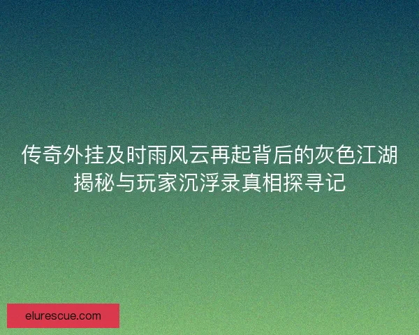 传奇外挂及时雨风云再起背后的灰色江湖揭秘与玩家沉浮录真相探寻记